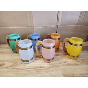 6 Siesta Ware Pastel Frosted Bar Mugs with Wooden Handles Vintage